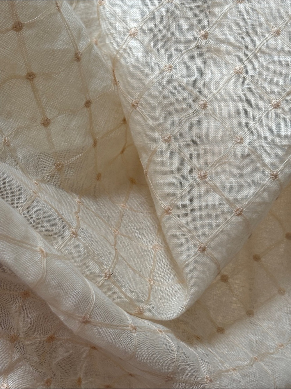 Vintage Kravet Couture embroidered linen fabric cream